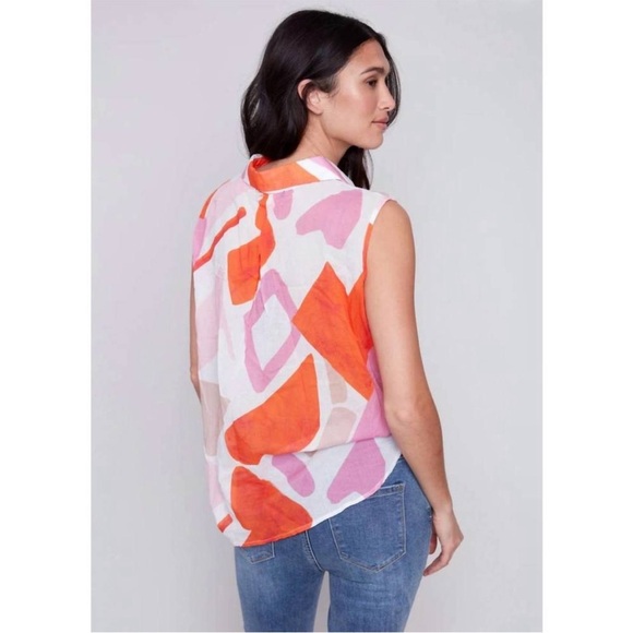 CHARLIE B sleeveless voile printed top in punch size XS - Picture 2 of 9
